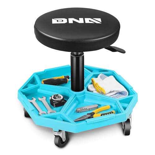 Adjustable Height Pneumatic Garage Seat Rolling Mechanic Stool with Tool Tray Storage (Blue)