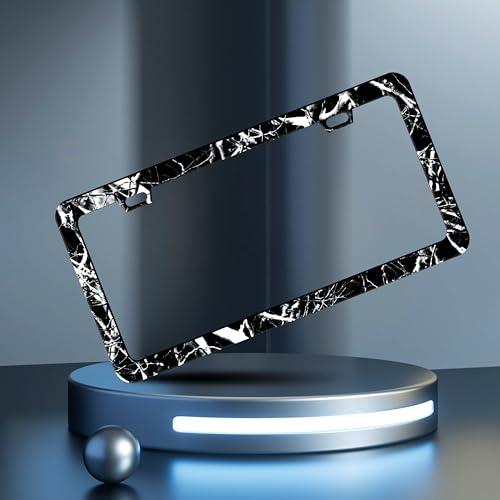 Branches Trunks Camo License Plate Frame Stainless Steel 6x12 Inch 2 (Black White Camouflage)