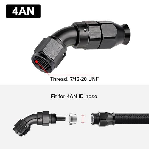 4AN 45 Degree PTFE One Piece Full Flow End Hose Fitting Aluminum Black (4AN / 45 Degree)