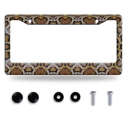 Snake Printed License Plate Frame Animal Skin Texture License Plate Stainless Steel Funny License Plate Holder Colorful Car Accessory with Screws Car Decoration 12.3" x 6.3" Men Women (Cool Snake Animal Printed)