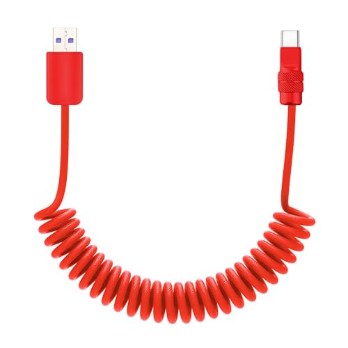 USB A to C 120W Braided Coiled Charging Cable (Red+Red / USB A-Type C)