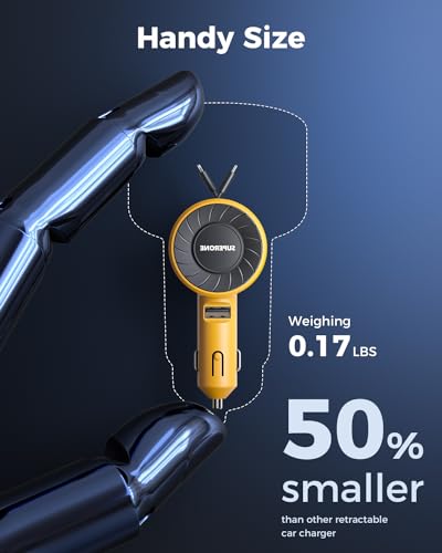 3-in-1 Small Car Charger with Retractable Cords (Yellow / 1 Type-C & Apple Cables Mini)