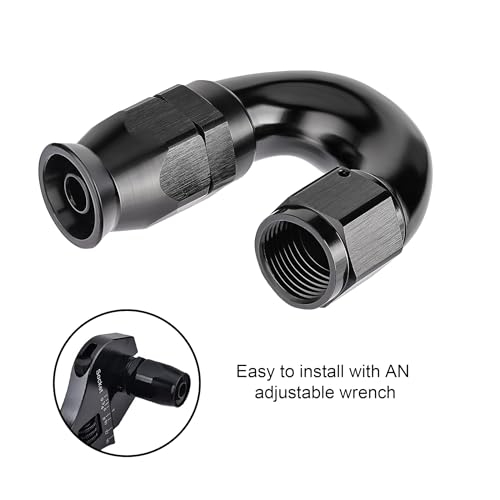4AN 180 Degree PTFE One Piece Full Flow End Hose Fitting Aluminum Black (4AN / 180 Degree)