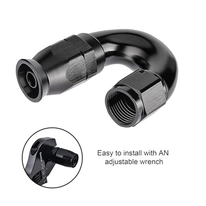 4AN 180 Degree PTFE One Piece Full Flow End Hose Fitting Aluminum Black (4AN / 180 Degree)