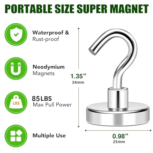12 Pack Magnetic Hooks Heavy Duty 85lbs Strong Magnets (Silver / 12pack-85LB)