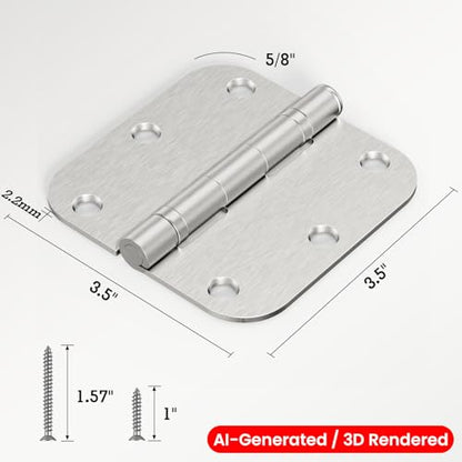 Rounded Brushed Nickel Door Hinges 3.5" 5 (Satin Nickel-Rounded / 18 Pack-Ball Bearing-lasting no squeak)