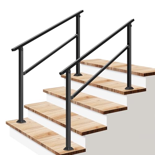 2-Pack 4-Step Stair Handrail 54"x36" Wrought Iron Porch Black (Black / 4 Steps)