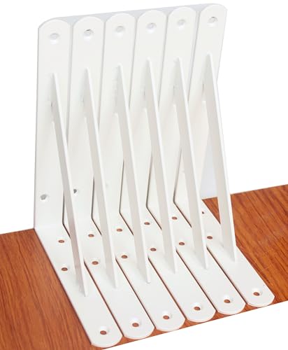 6 Pack L8 x H 6" White Heavy Duty Shelf Brackets with Screws Metal Shelf Brackets Shelf Support Angle Brackets for Shelves L Brackets Heavy Duty Floating Shelf (6 Pack-White / 8''x6'')