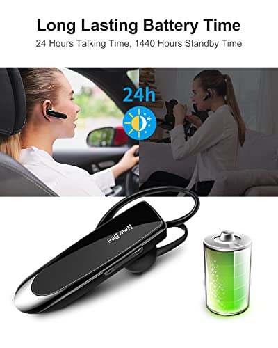 2 Pack] Bluetooth Earpiece Wireless Handsfree Headset V5.0 24 Hrs Driving (Black)