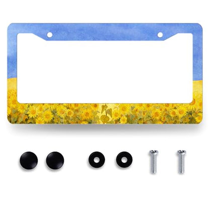 Stainless Steel Sunflower Yellow Floral License Plate Frame 12.3X 6.3 (Watercolor Sunflowers Floral Pattern)