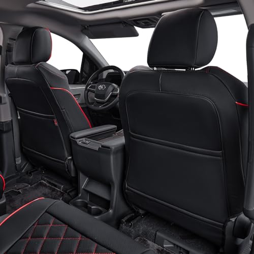 Sienna Seat Covers for 2011 (Leather(Black with Red Piping) / 2011-2020 8 Seats, 2nd Row 4/2/4 Split)