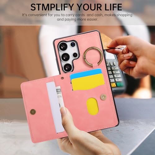 Compatible with Samsung Galaxy S26 Ultra 5G Wallet Case and Screen Protector Crossbody Shoulder Strap Ring Buckle Stand Card Holder Magnetic Car Mount Phone Cover for S26Ultra 26S S 26 26Ultra Pink (Rose Gold / for S26 Ultra)
