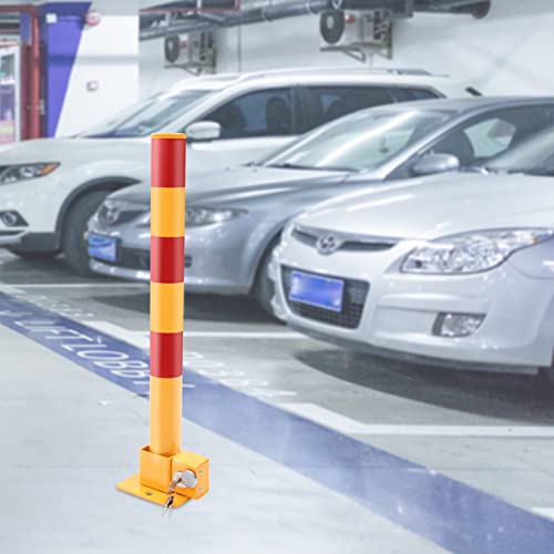 Spring Parking Post Wall Mount Parking Barrier with Lock Folding Metal Parking Obstacle Piles with Warning Stripes Driveway Parking Interceptor Bollard for Parking Lot (5.1*4.3*23.6in)