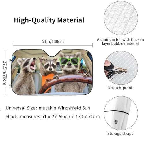 Raccoon Driving Car Windshield Sunshade Front Window Sun Visor Protector Foldable Shield Cover for Truck SUV (Black9 / Small)