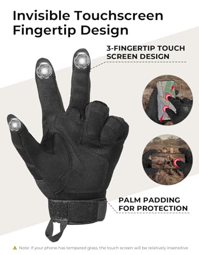 Tactical Gloves for Men (Black, Microfiber Protection / Large)