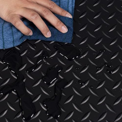 Lite Diamond Tread Pattern Midnight Black Vinyl Rollout Garage Flooring Protector Mat for The Garage and Beyond (Midnight Black / 168"L x 90"W x 0"Th)