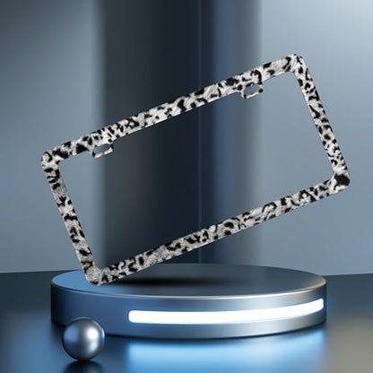 Grey Black Leopard Print License Plate Frame Cheetah License Plate Frames (Grey Black Leopard Print)