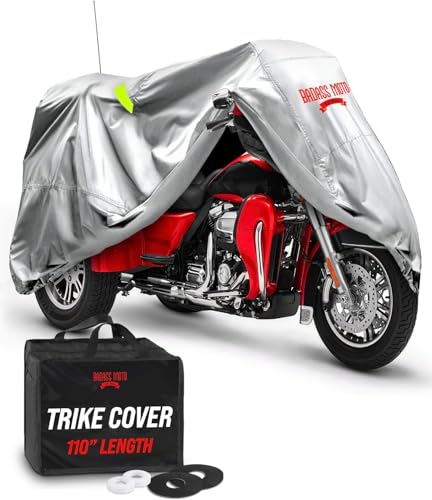 Heavy Duty Motorcycle Cover for Harley Trike (Light Gray / [HD TRIKE] 110"L x 61"W x 55"H)