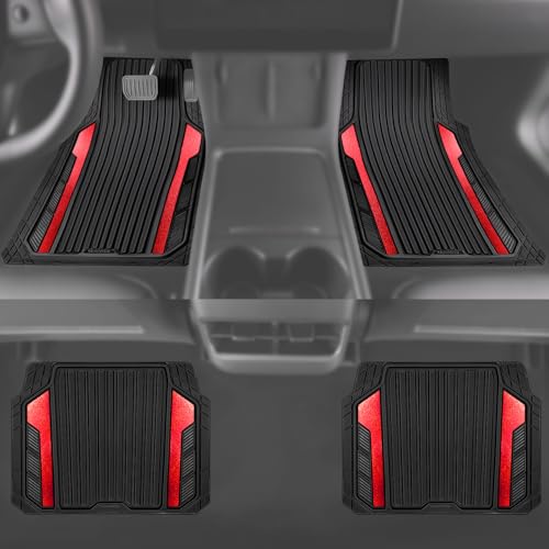 Heavy Duty Rubber Car Mats Metallic (BLack Red)