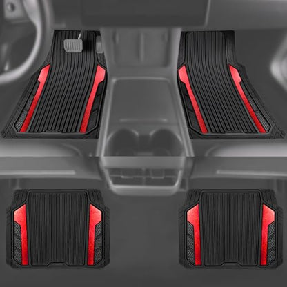Heavy Duty Rubber Car Mats Metallic (BLack Red)