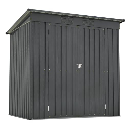 6x4 FT Outdoor Metal Storage Shed with Lockable Door & Floor Frame (Black / 6x4 Ft)