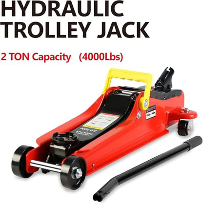 2 Ton Low Profile Floor Jack (Red - 2 Ton(Single Pump), Lift 3.3"-15.2")