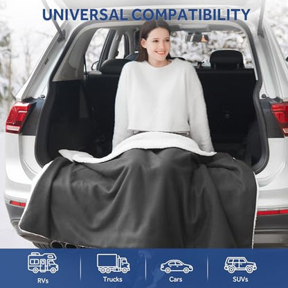 12 Volt Electric Portable Heated Car Blanket (Charcoal)