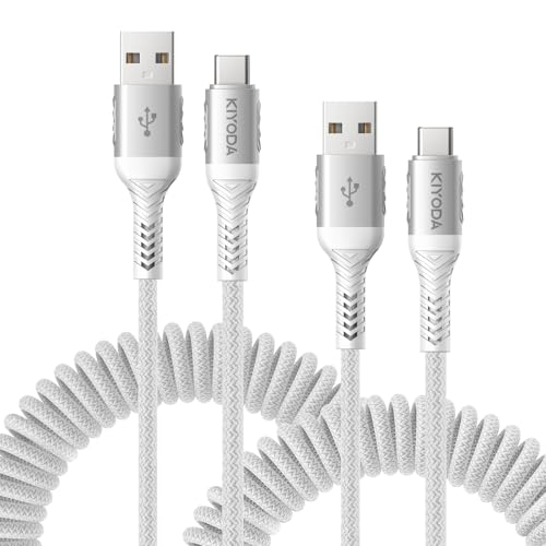 Coiled USB to USB C Cable for Car 3FT (3FT&6FT / USB A to USB C / Silver)