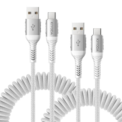 Coiled USB to USB C Cable for Car 3FT (3FT&6FT / USB A to USB C / Silver)