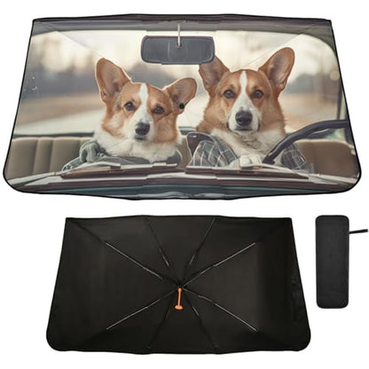 Windshield Sun Shade Umbrella Cute Corgi Dog Driving Car Foldable Car Front Window Sunshade Blocks UV Rays Heat Keep Vehicle Cool 55"x27.5" (multi 27)