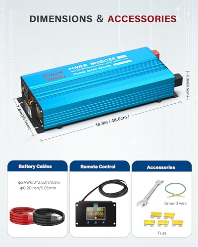 3000 Watt Inverter Pure Sine Wave DC 24V to 110V (3000W - 24V / Blue)