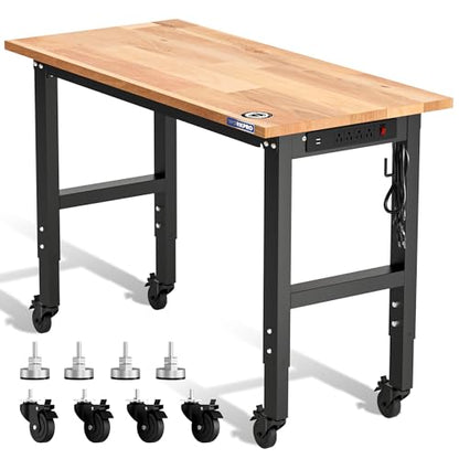 48" Adjustable Workbench with Wheels and Leveling Foot (48"x22" 2-IN-1 Workbench)