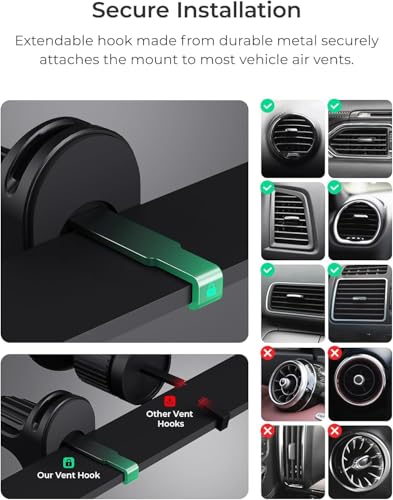 iTap 3 Magnetic Air Vent Car Mount Phone Holder with Magnetic Ring Adapter. Compatible with iPhone (Air Vent Mount)