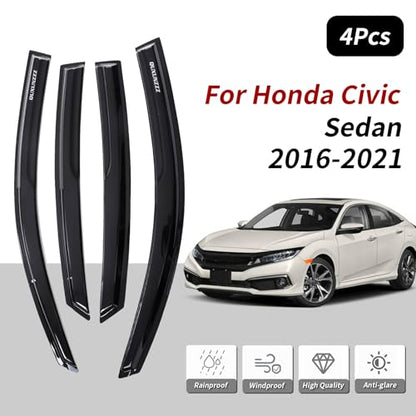 Outside Mount Window Visors Rain Guards for Honda Civic 4Dr Sedan 2016 (2016-2021)