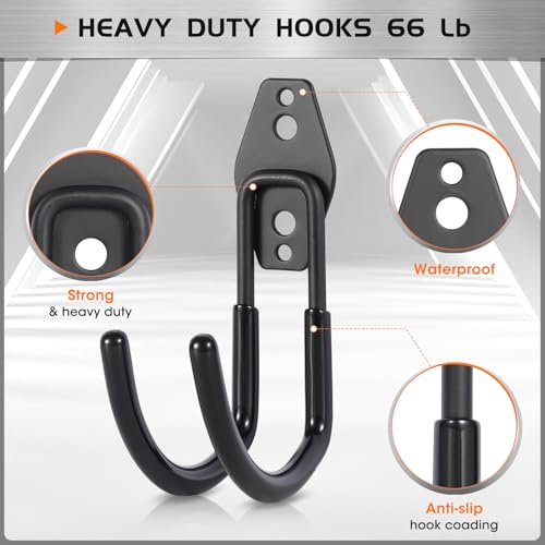 Garage Tool Hooks Wall Mount (Black 6 Pcs)