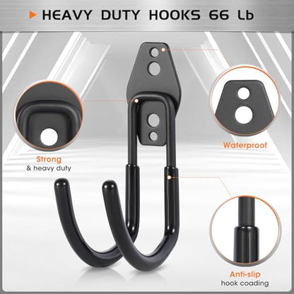 Garage Tool Hooks Wall Mount (Black 6 Pcs)