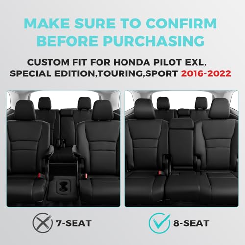 Seat Covers for Honda Pilot 2016 (Black / 8 Seats - EX-L,SE,TOURING,SPORT 2016-2022)