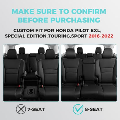 Seat Covers for Honda Pilot 2016 (Black / 8 Seats - EX-L,SE,TOURING,SPORT 2016-2022)