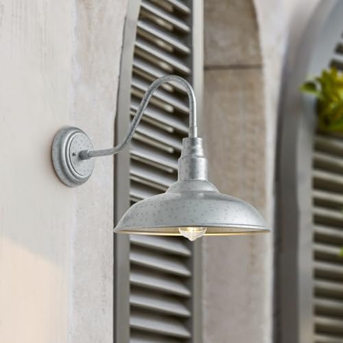14in Outdoor Gooseneck Barn Lights for Patio (Galvanized / 14" Dome)