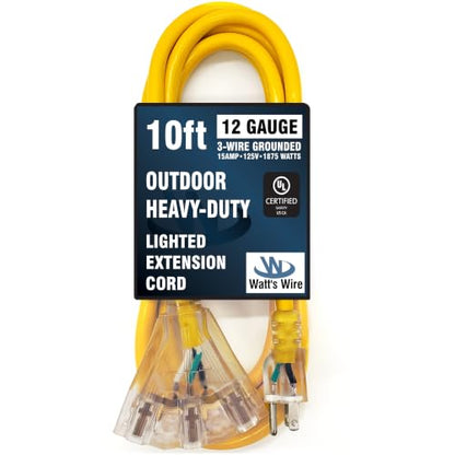 10 ft Outdoor Extension Cord (Yellow / 10 Ft)