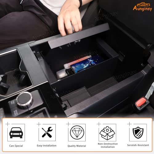 Car Center Console Lock Safe Box Armrest Storage Compatible with Toyota Tundra 2022 (Black)