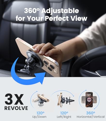 for MagSafe Car Mount [Upgraded Strong Magnetic & Won't Break Vent] (Jet Black)