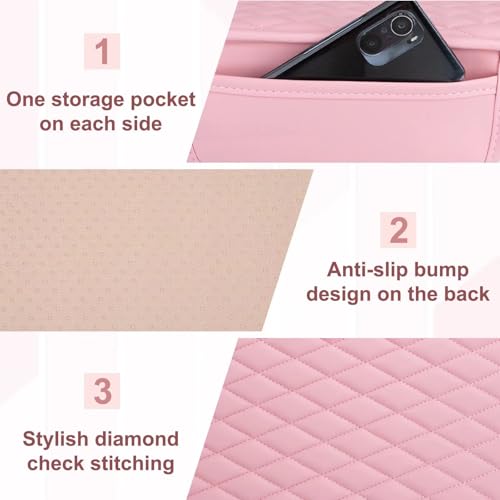 Car Center Console Cover with 2 Organizer Pockets Storage Bags (Pink)