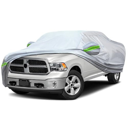 Truck Pickup Car Cover (Green reflective strip / 9/ P-L For Pickup-Length ( 213"-237" ))