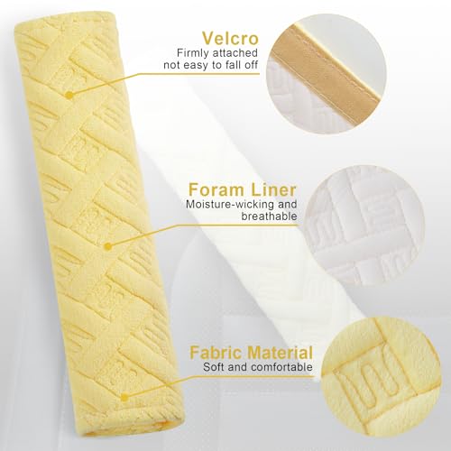 2 Pack Universal Car Shoulder Strap Pads Cover for A More Comfortable Driving (Yellow)