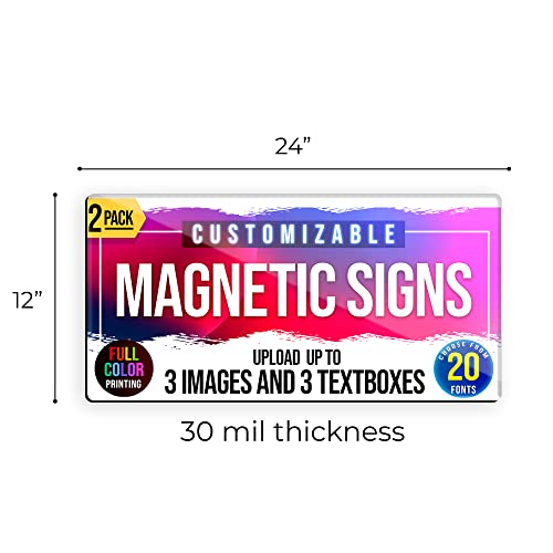 2-Pack,12"x24" Custom Magnet Signs in Full Color for Business and Advertising, 30 mil Customized Vinyl Car Magnets, Personalized Magnetic Sheets for Company Storefront & Vehicles (Rounded Corners D2) (Rounded Corners D2)