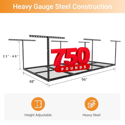 4x8ft Overhead Ceiling Garage Storage Rack (Black / 4x8ft)