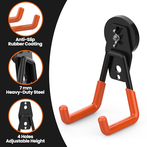8 Pack Large Heavy Duty Magnetic Hook Extra Strong Magnetic Garage Hooks Big NdFeB Industrial Magnet Hooks Magnetic Utility Storage Holder Organization with Anti (1.6in Magnet-8 Pack-Orange)