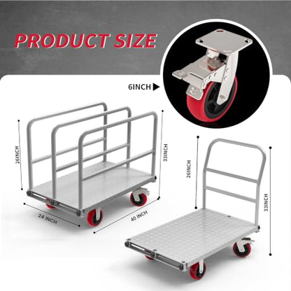 2-in-1 Steel Panel Truck, 2500 lb Drywall Cart, 40 x 24 in (40x24 Inch)