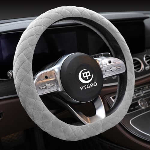 Soft Car Steering Wheel Cover for Sedan (Gray / D Shape (Flat Bottom)[14" 1/2-15"](37-38cm))